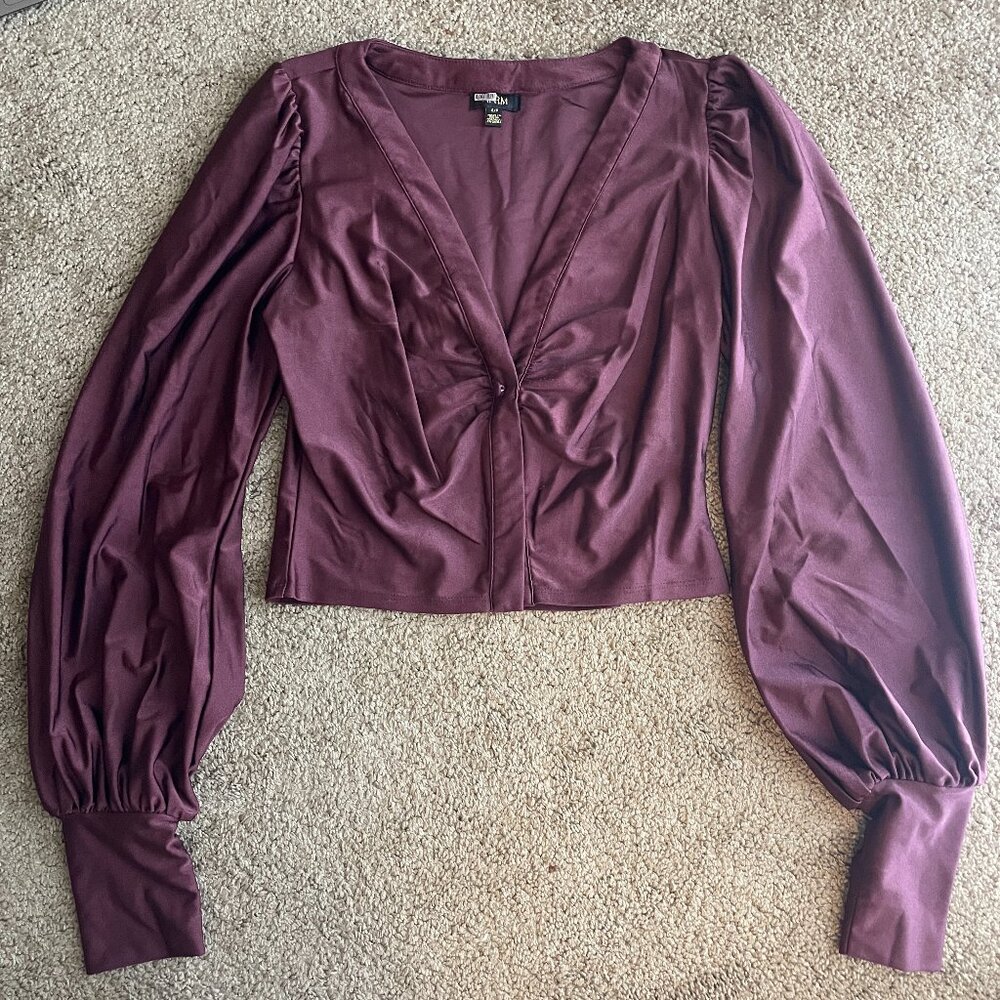 AFRM Burgundy Red Crop Top Long Sleeve Blouse Size Small
